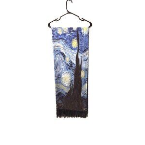 VTG Italian Woven Starry Night by Van Gogh Stole Silk Cotton Art Boho Scarf